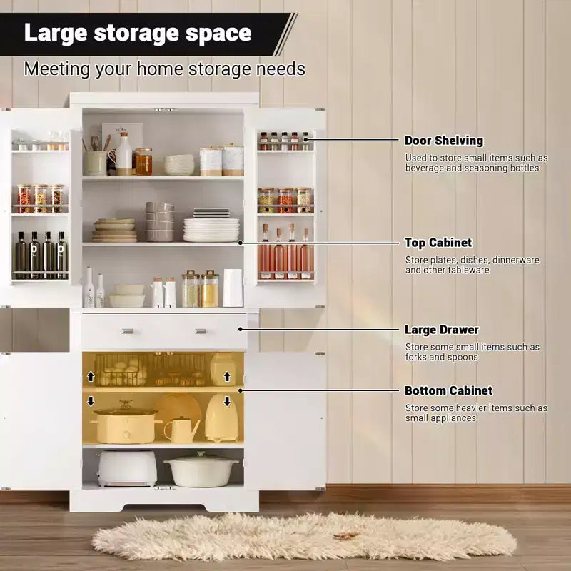 Meuble de rangement autoportant 4 portes pour cuisine de style campagnard, noir et blanc