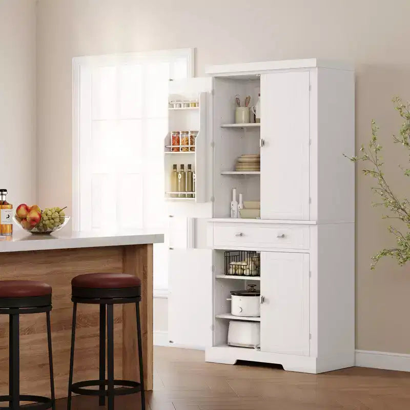 Meuble de rangement autoportant 4 portes pour cuisine de style campagnard, noir et blanc