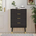 Black 4 Drawer Dressers Modern Chest of Drawers with Gold Metal HandlesModern Nightstand