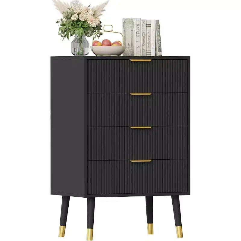 Commode noire à 4 tiroirs, à rayures verticales, simple