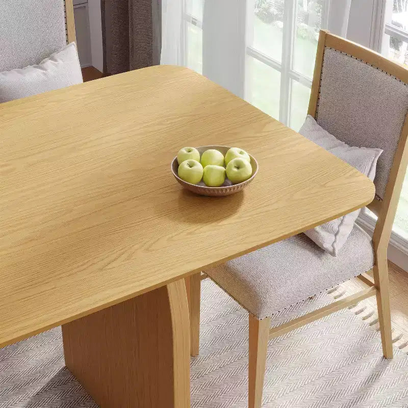 Table de salle à manger rectangulaire jaune en bois massif, 6 places