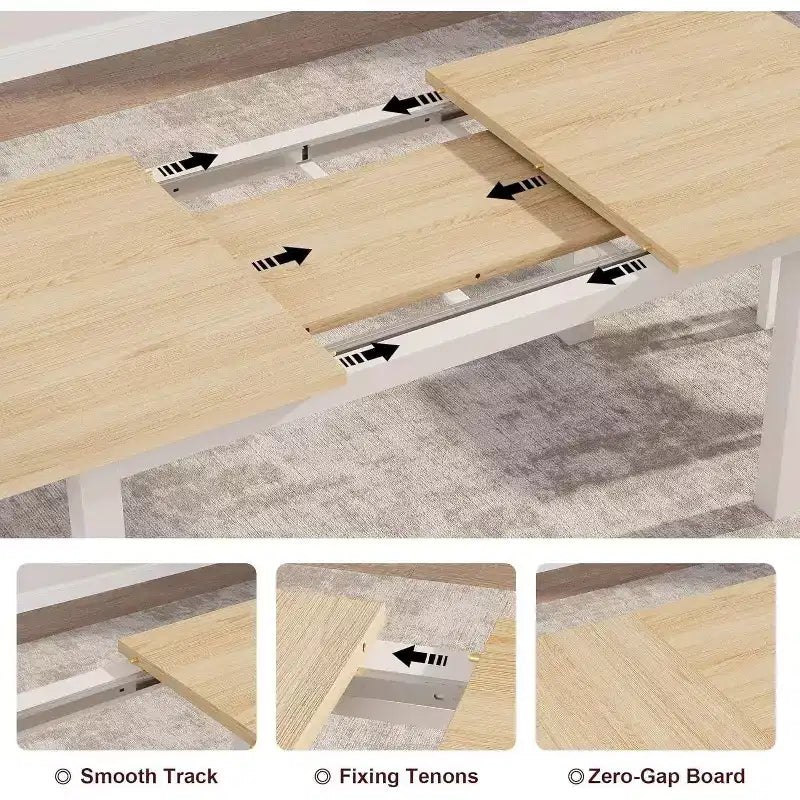Ensemble table à manger extensible 63 po pour 4-6 personnes avec 2 bancs et 2 tabourets, cadre en métal et plateau en bois MDF, grands meubles de cuisine et de salle à manger peu encombrants
