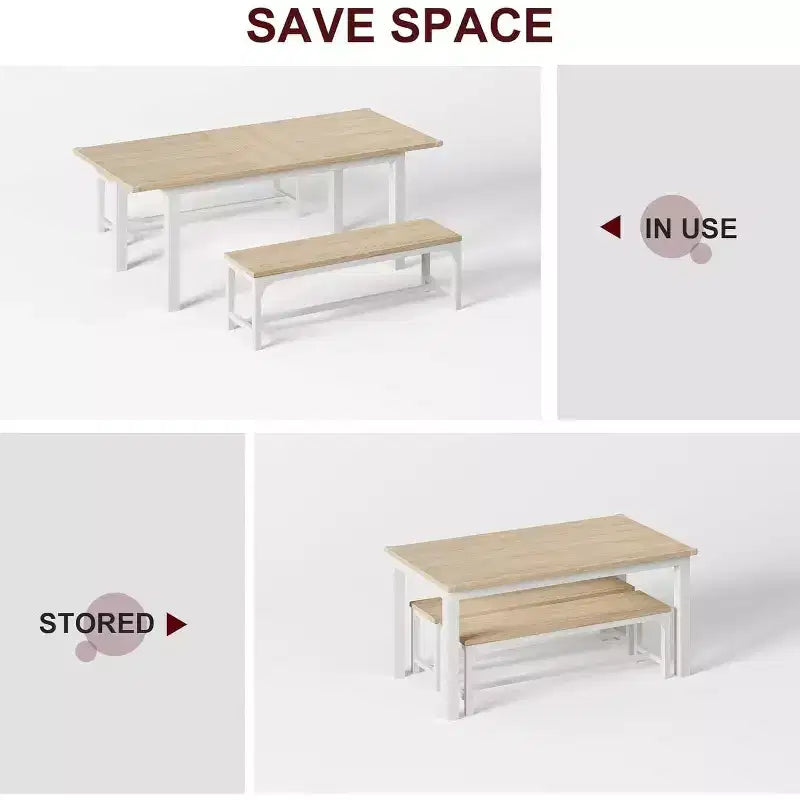 Ensemble table à manger extensible 63 po pour 4-6 personnes avec 2 bancs et 2 tabourets, cadre en métal et plateau en bois MDF, grands meubles de cuisine et de salle à manger peu encombrants