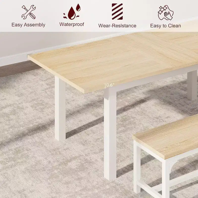 Ensemble table à manger extensible 63 po pour 4-6 personnes avec 2 bancs et 2 tabourets, cadre en métal et plateau en bois MDF, grands meubles de cuisine et de salle à manger peu encombrants