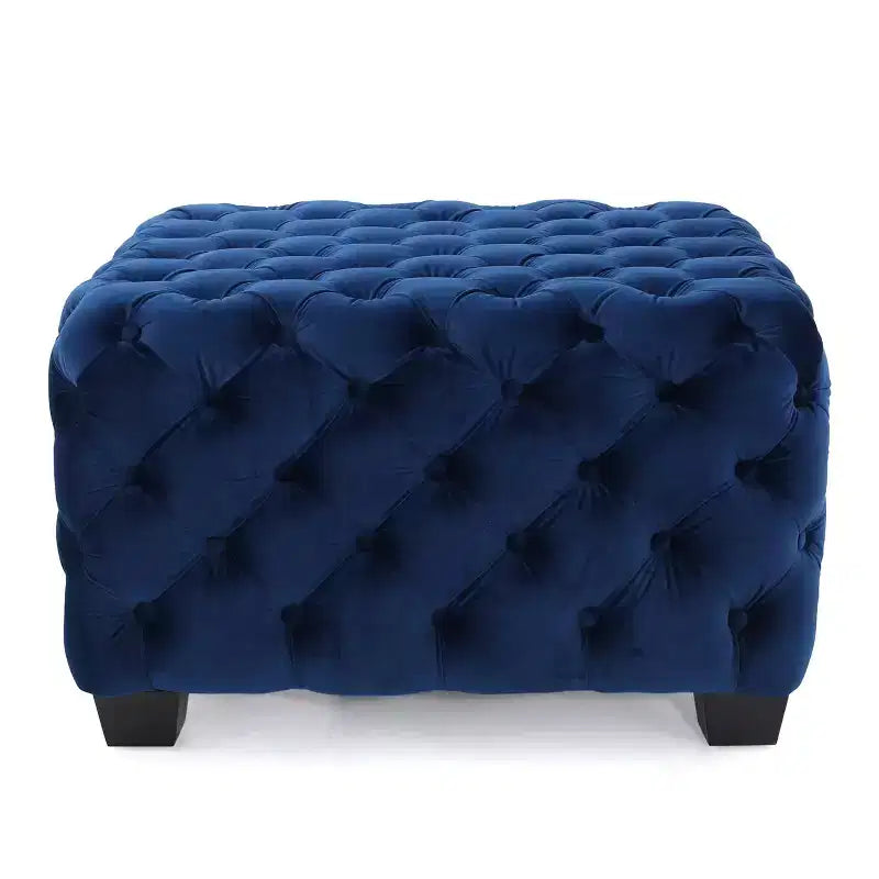 Pouffe carré capitonné en velours gris/bleu marine – 1 place