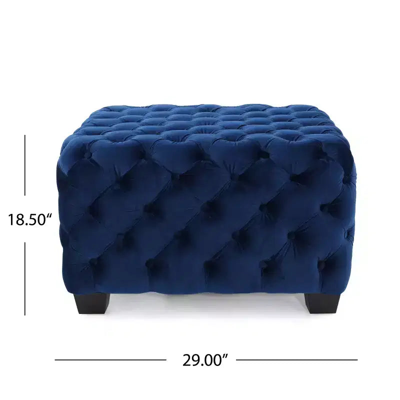 Pouffe carré capitonné en velours gris/bleu marine – 1 place