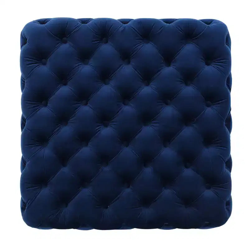 Pouffe carré capitonné en velours gris/bleu marine – 1 place