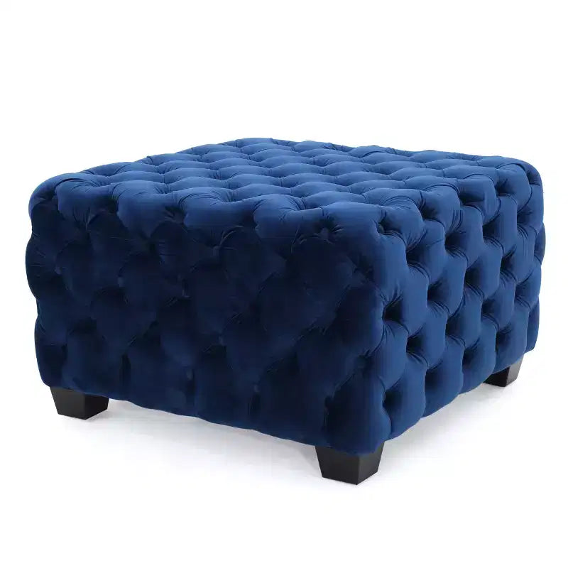 Pouffe carré capitonné en velours gris/bleu marine – 1 place