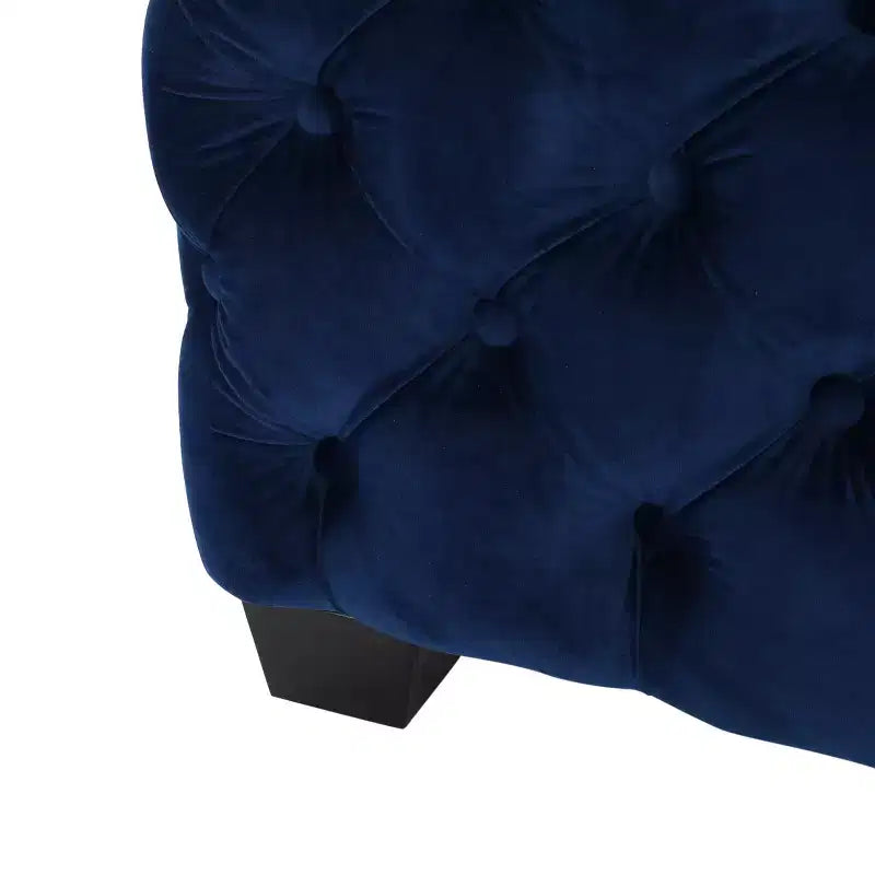 Pouffe carré capitonné en velours gris/bleu marine – 1 place