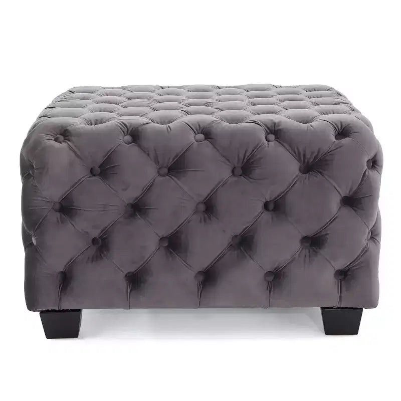 Pouffe carré capitonné en velours gris/bleu marine – 1 place