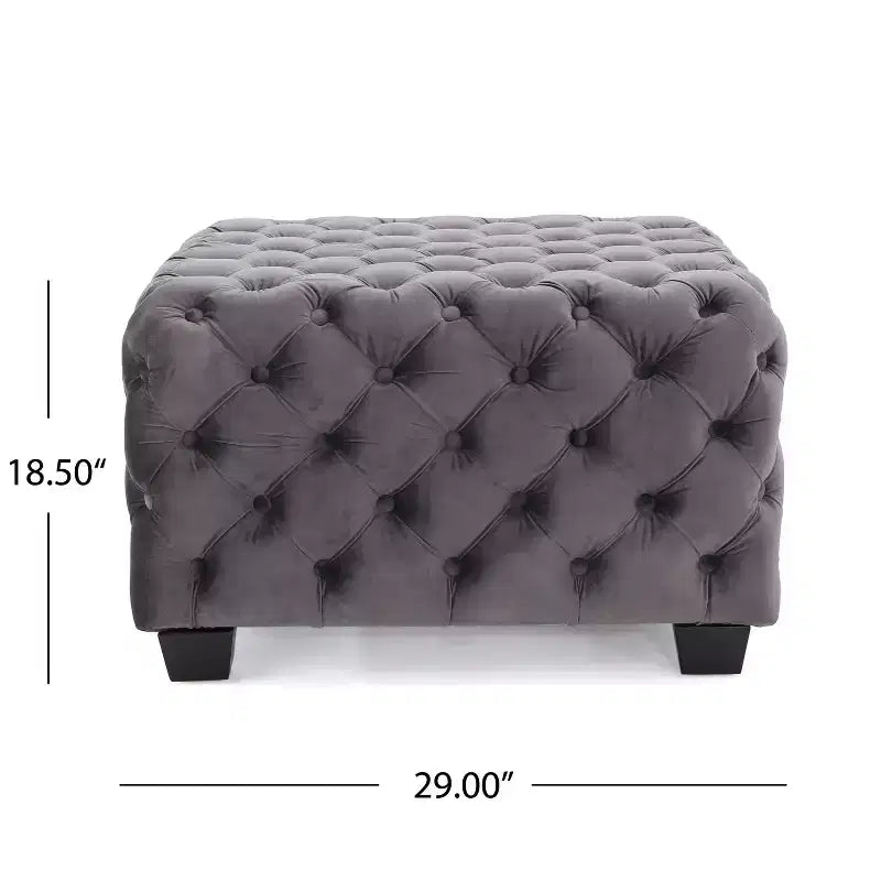 Pouffe carré capitonné en velours gris/bleu marine – 1 place