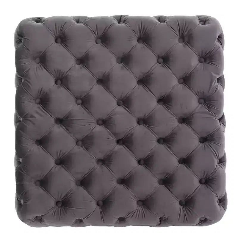 Pouffe carré capitonné en velours gris/bleu marine – 1 place