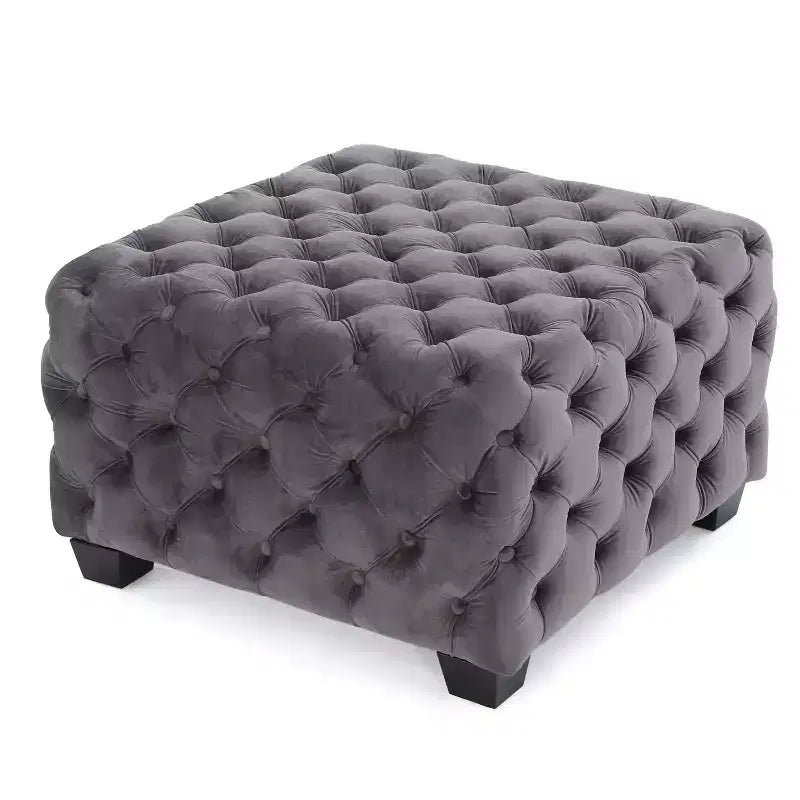 Pouffe carré capitonné en velours gris/bleu marine – 1 place