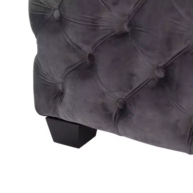 Pouffe carré capitonné en velours gris/bleu marine – 1 place