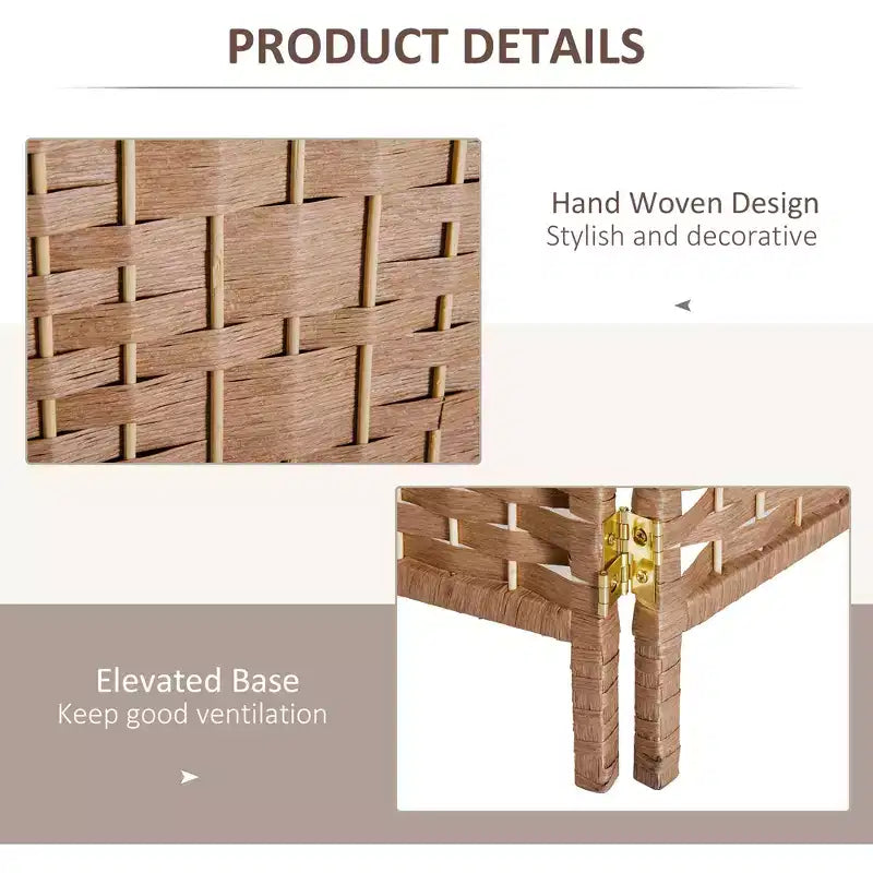 Séparateur de pièce pliable naturel à 6 panneaux Écran d'intimité