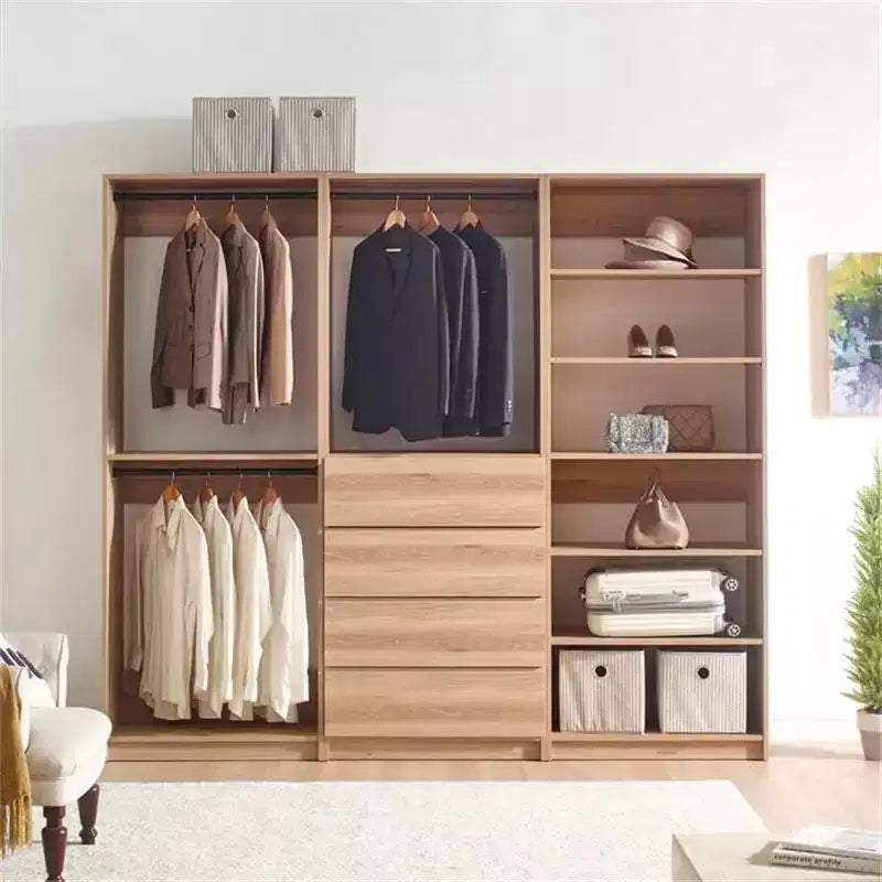 Système de dressing autoportant, gris/chêne, modulaire, 1 personne