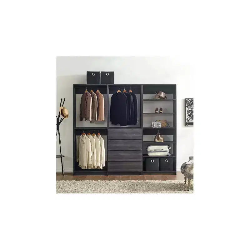 Système de dressing autoportant, gris/chêne, modulaire, 1 personne