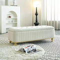 TUYOHW Upholstered Storage Ottoman with Safety Hinge, Gold Decoration Strip and Gold Embroidery Footstool, Ottoman Bench for Living Room