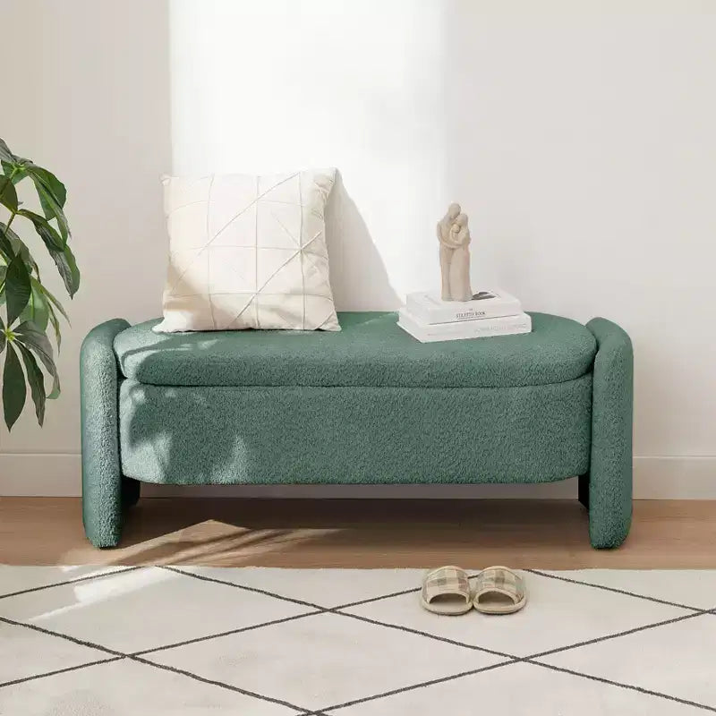Banc Coffre de Rangement Capitonnée Gris, Contemporain, 1 Place