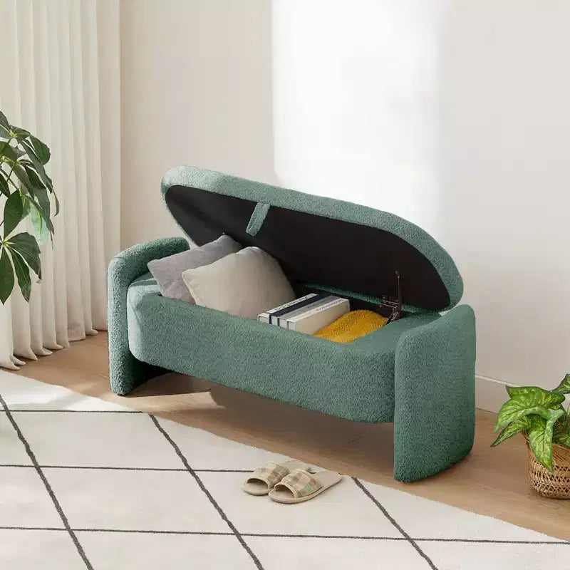 Banc Coffre de Rangement Capitonnée Gris, Contemporain, 1 Place