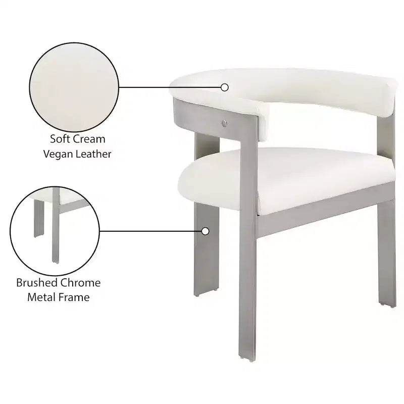 Chaise de salle à manger en cuir végétalien noir/crème avec structure en chrome brossé, lot de 2