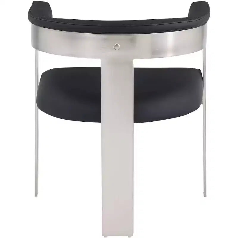 Chaise de salle à manger en cuir végétalien noir/crème avec structure en chrome brossé, lot de 2