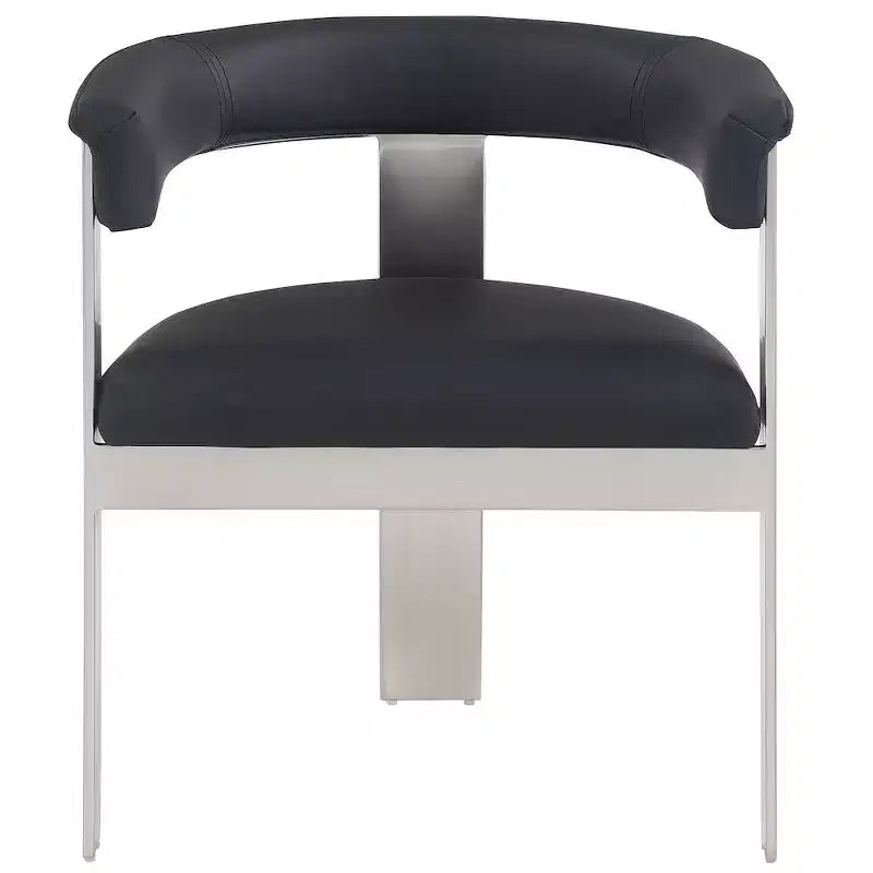 Chaise de salle à manger en cuir végétalien noir/crème avec structure en chrome brossé, lot de 2