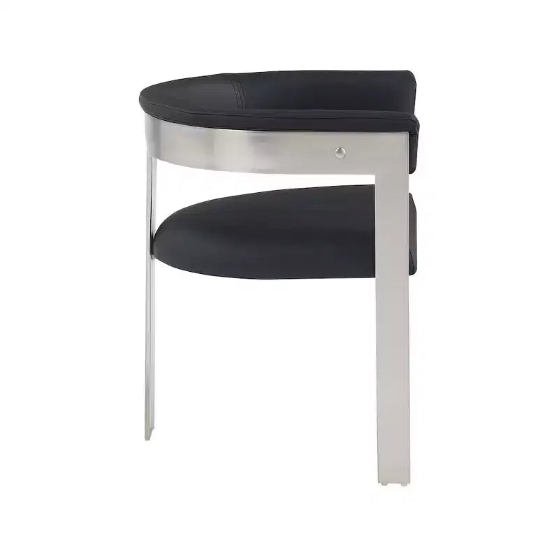 Chaise de salle à manger en cuir végétalien noir/crème avec structure en chrome brossé, lot de 2