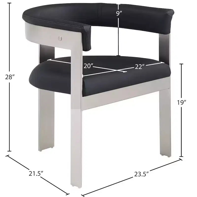 Chaise de salle à manger en cuir végétalien noir/crème avec structure en chrome brossé, lot de 2