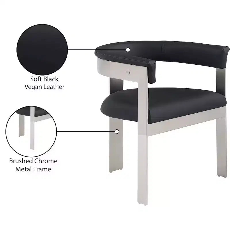 Chaise de salle à manger en cuir végétalien noir/crème avec structure en chrome brossé, lot de 2