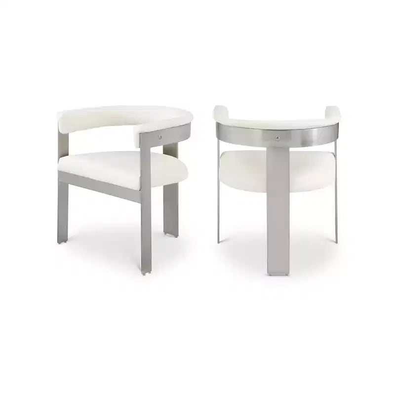 Chaise de salle à manger en cuir végétalien noir/crème avec structure en chrome brossé, lot de 2