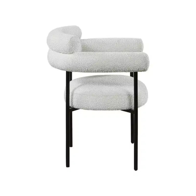 Chaise de salle à manger rembourrée en tissu bouclette, cadre noir mat, lot de 2