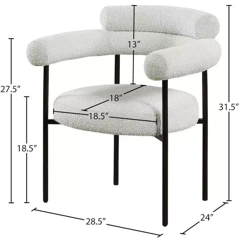 Chaise de salle à manger rembourrée en tissu bouclette, cadre noir mat, lot de 2