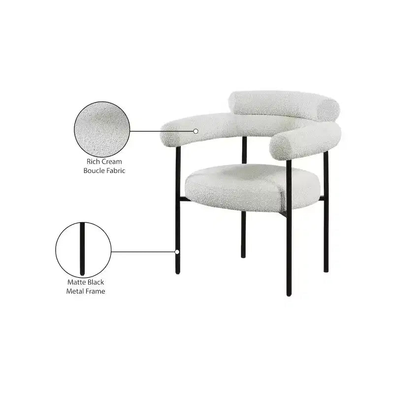 Chaise de salle à manger rembourrée en tissu bouclette, cadre noir mat, lot de 2