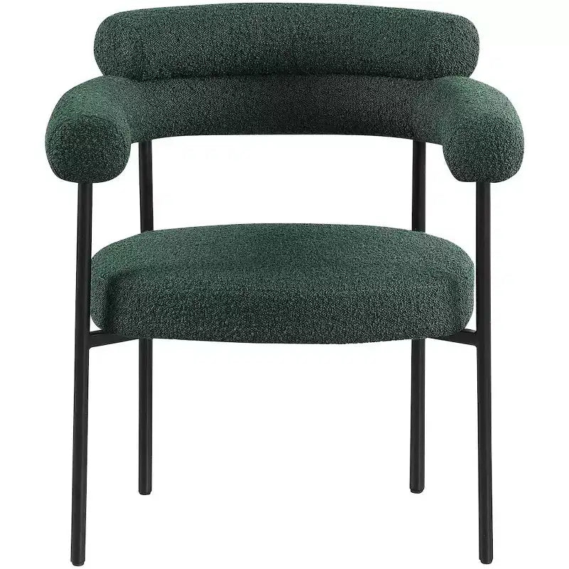 Chaise de salle à manger rembourrée en tissu bouclette, cadre noir mat, lot de 2