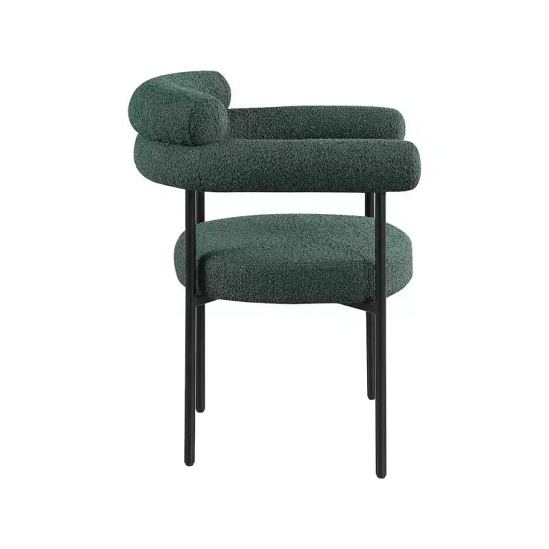 Chaise de salle à manger rembourrée en tissu bouclette, cadre noir mat, lot de 2