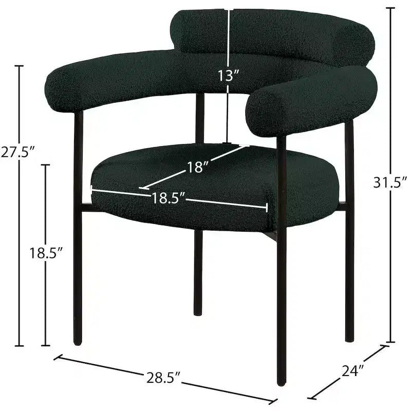 Chaise de salle à manger rembourrée en tissu bouclette, cadre noir mat, lot de 2