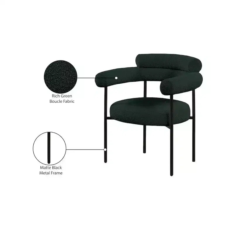 Chaise de salle à manger rembourrée en tissu bouclette, cadre noir mat, lot de 2