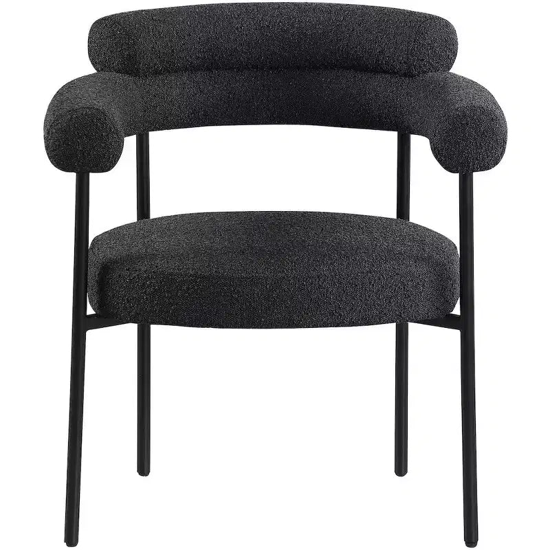 Chaise de salle à manger rembourrée en tissu bouclette, cadre noir mat, lot de 2