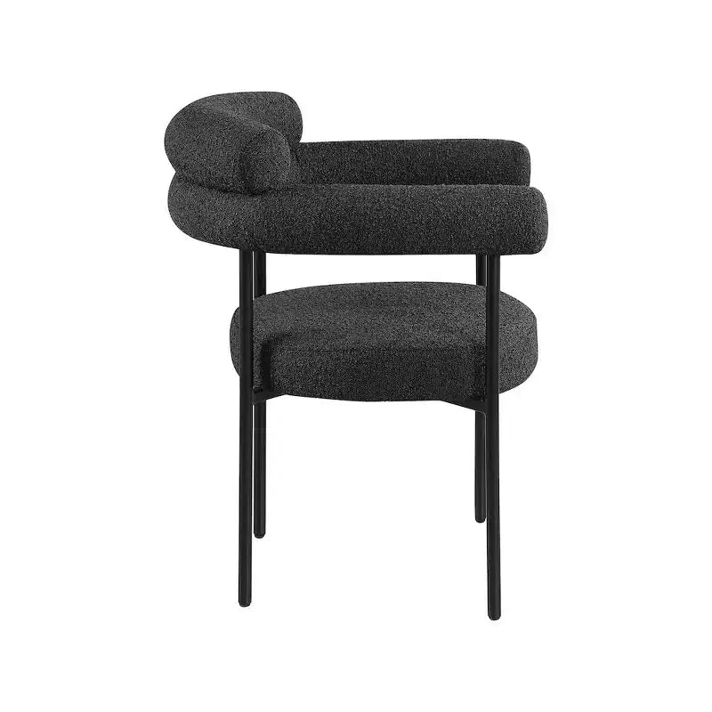Chaise de salle à manger rembourrée en tissu bouclette, cadre noir mat, lot de 2