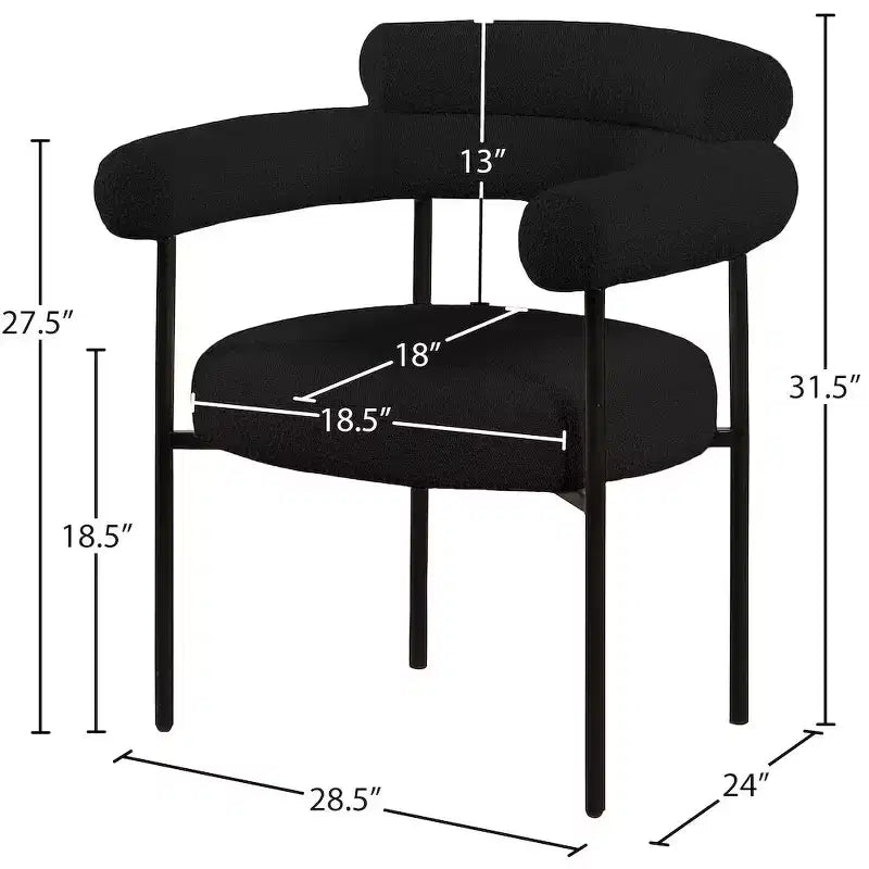 Chaise de salle à manger rembourrée en tissu bouclette, cadre noir mat, lot de 2