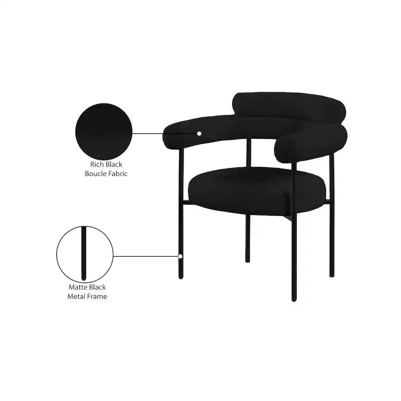 Chaise de salle à manger rembourrée en tissu bouclette, cadre noir mat, lot de 2