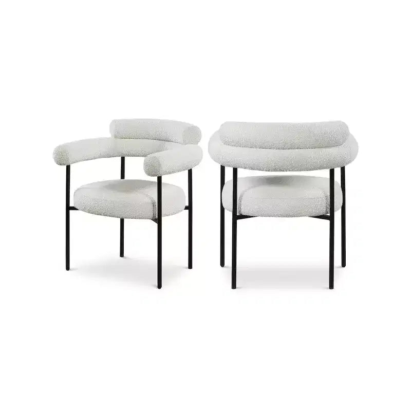 Chaise de salle à manger rembourrée en tissu bouclette, cadre noir mat, lot de 2