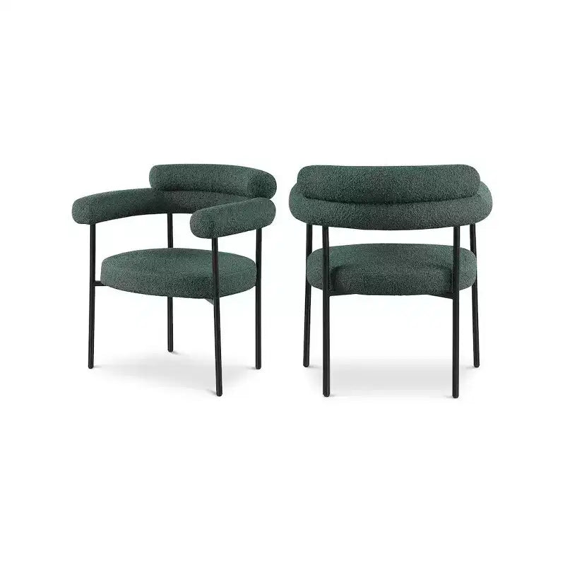 Chaise de salle à manger rembourrée en tissu bouclette, cadre noir mat, lot de 2