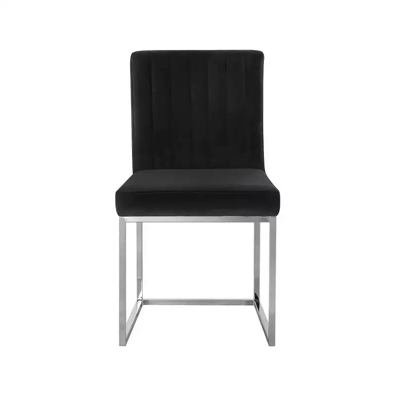Chaise de salle à manger en velours noir, sans accoudoirs, lot de 2