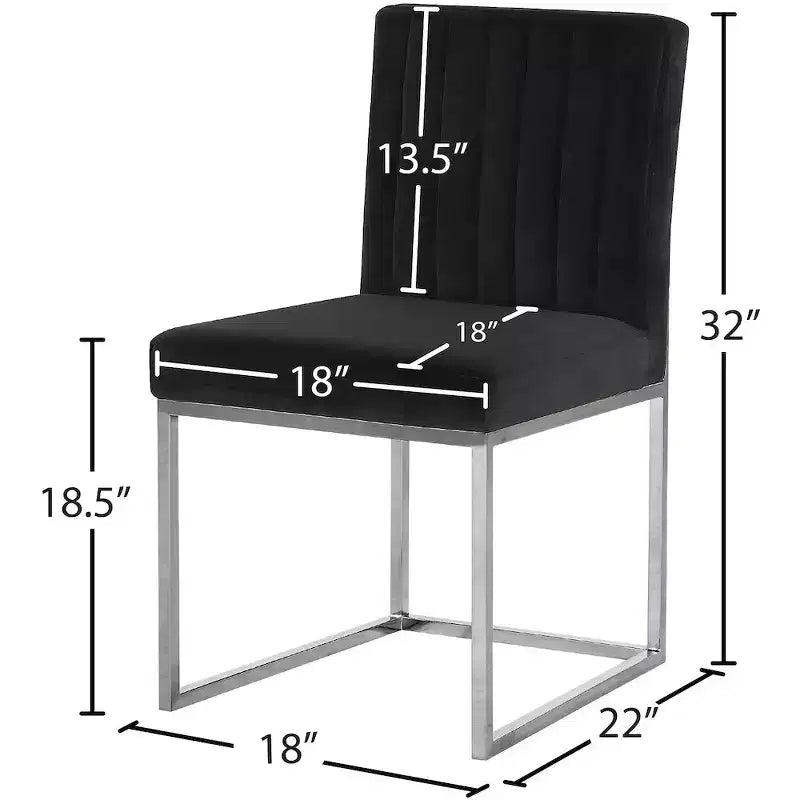 Chaise de salle à manger en velours noir, sans accoudoirs, lot de 2