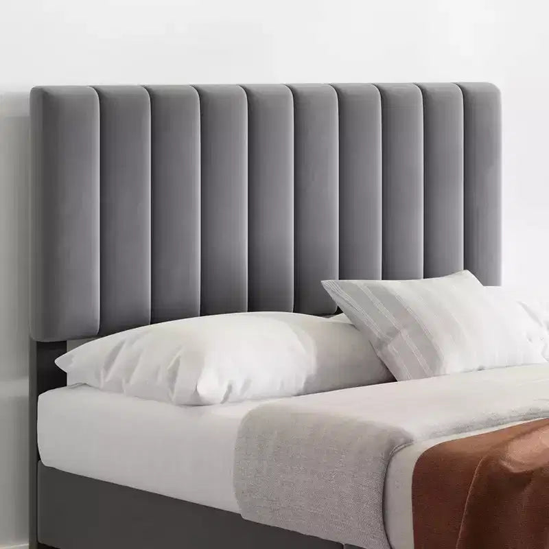 Lit plateforme rembourré en velours gris foncé, tête de lit réglable, pour 2 personnes