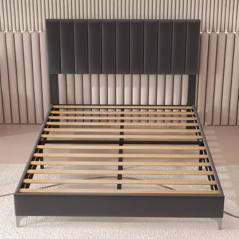 Lit plateforme rembourré en velours gris foncé, tête de lit réglable, pour 2 personnes