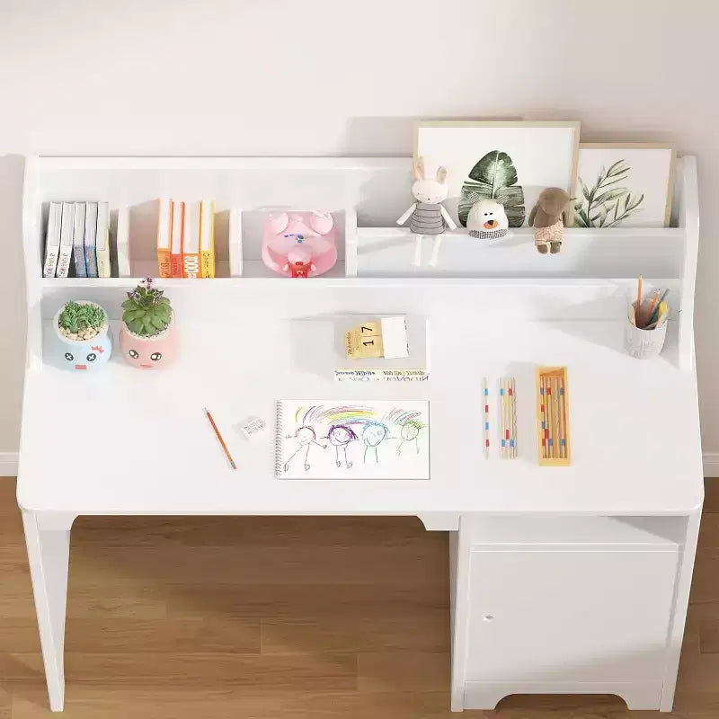 Bureau et chaise pour enfant, rose/blanc, avec étagère et rangement, 1 place