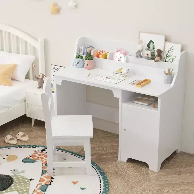 Bureau et chaise pour enfant, rose/blanc, avec étagère et rangement, 1 place